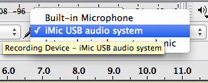 Screenshot of Audacity showing my selected soundcard