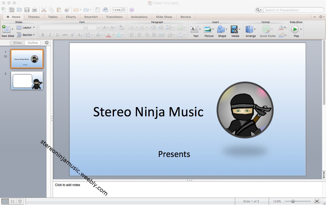 A screenshot of my video intro in Microsoft Powerpoint